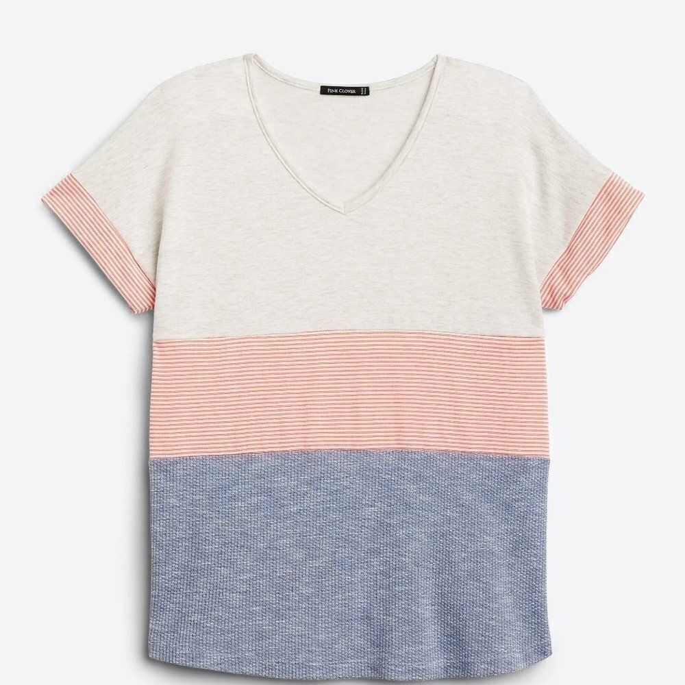 Pink Clover Claude Colorblock Knit V-Neck Tee Shirt Short Sleeve Size S